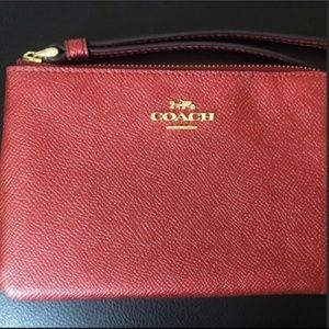 NWOT Coach Metallic Leather Cherry Wristlet